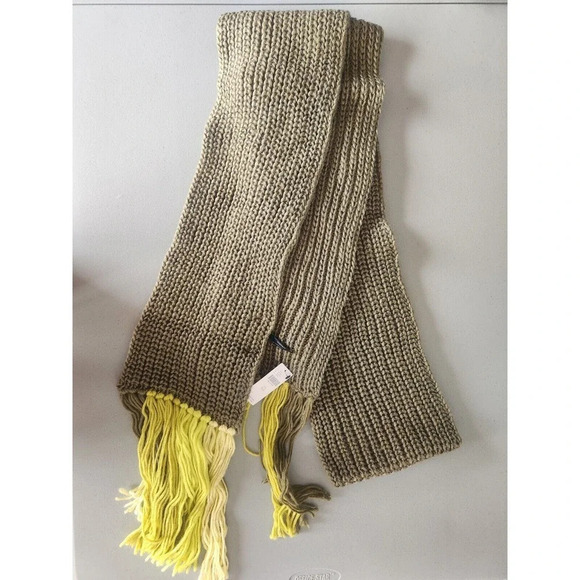 NWT By Anthropologie Colorful Fringe Scarf Olive 130'' L - Picture 2 of 8